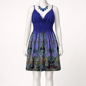 Chelsey Blue and Multicolor Paisley Mini Dress size Small